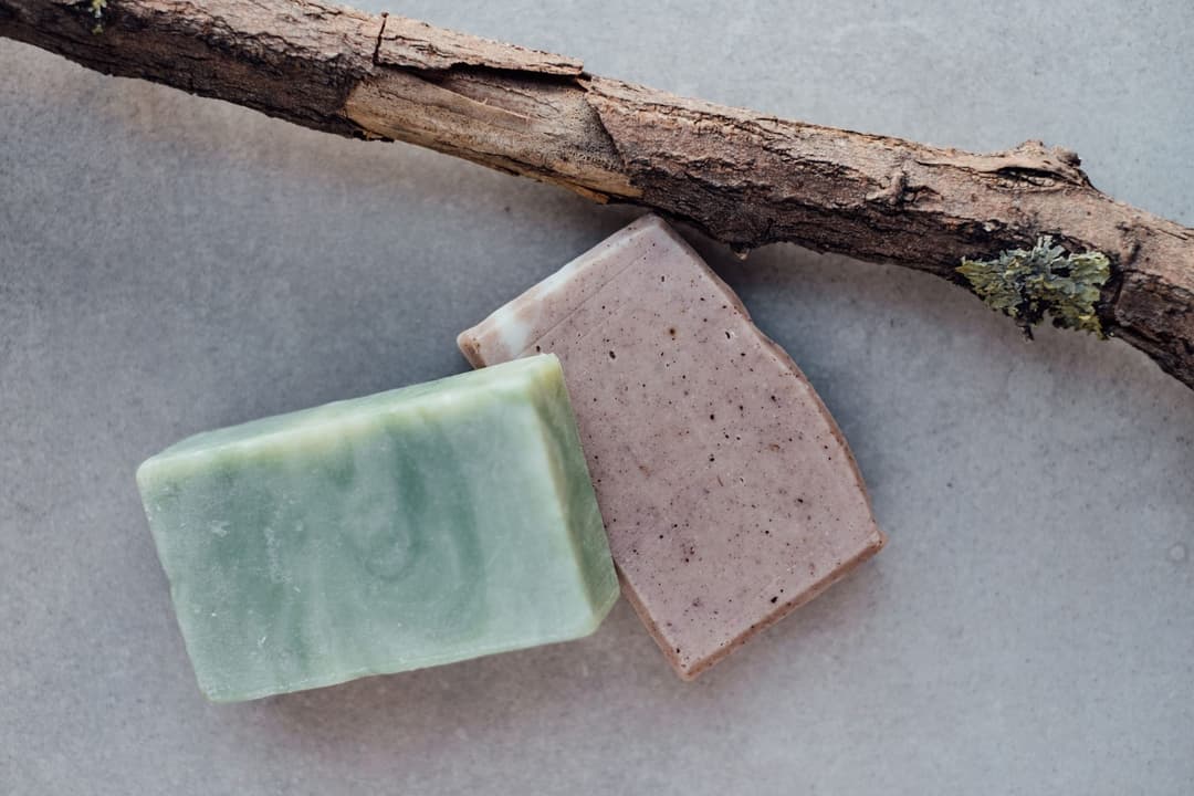 Artisan soap bars in natural colorant shades from clays and botanicals