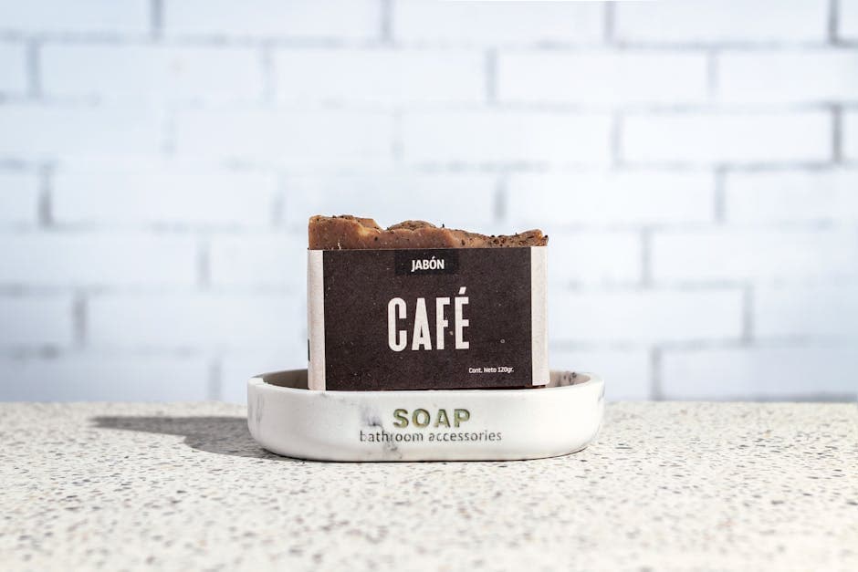 Coffee soap ingredients and supplies laid out for soap making