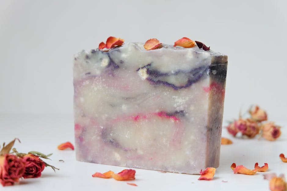 Various dried herbs and flowers arranged for soap making