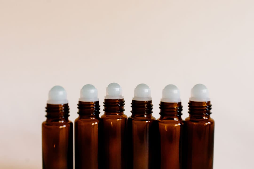 Essential oil bottles used for calculating fragrance load in soap making