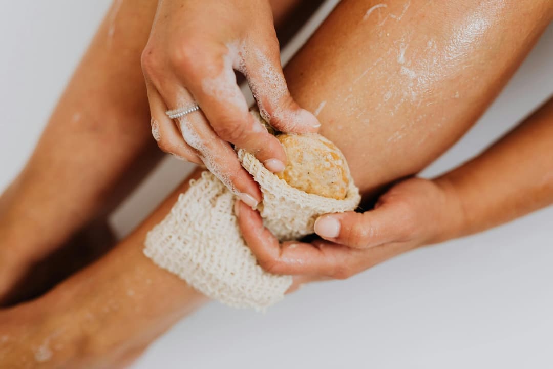Natural exfoliating soap bars with a scrubby texture