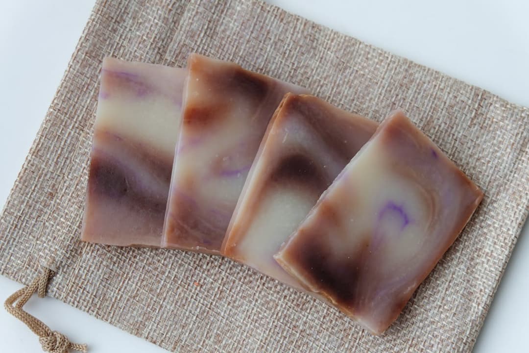 Mica powder swirl design in a handmade soap bar