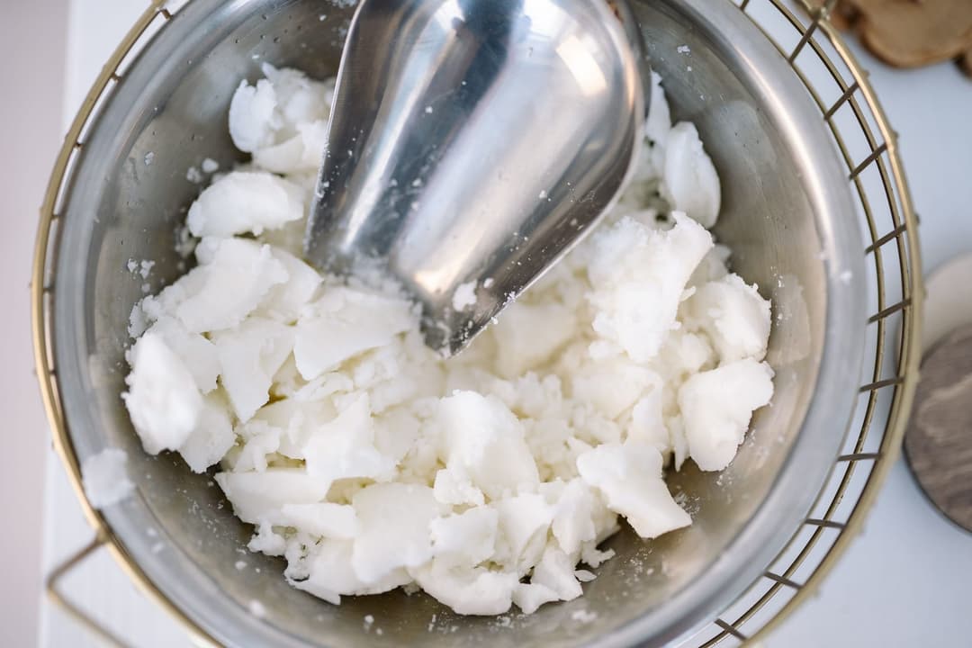 Rendered lard in a glass jar ready for soap making