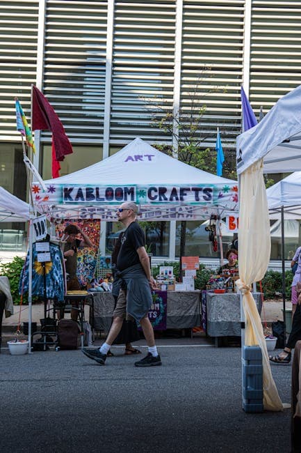Farmers market booth with craft products