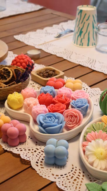 Brightly colored soap with flower shapes made using natural dye techniques