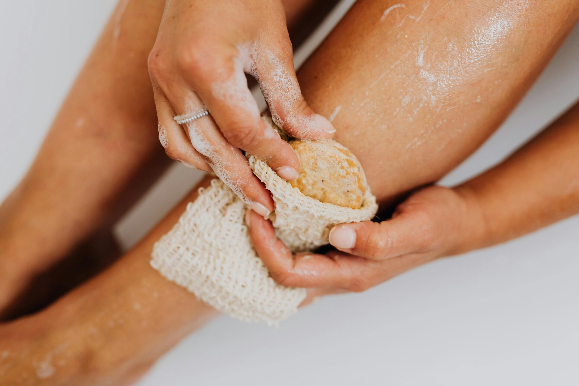 Natural exfoliating soap bars with a scrubby texture