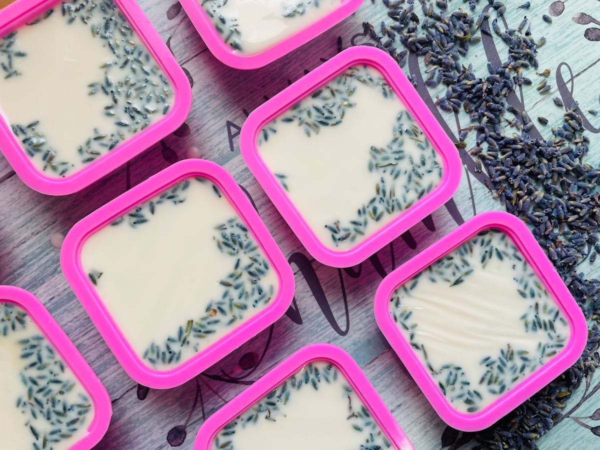 Lavender soap in mold with dried buds decoration
