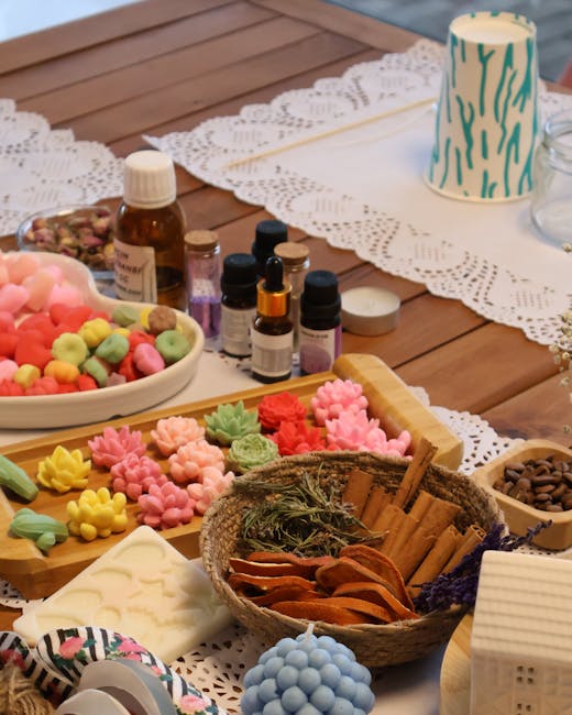 Soap making supplies including molds and essential oils for cold process soap